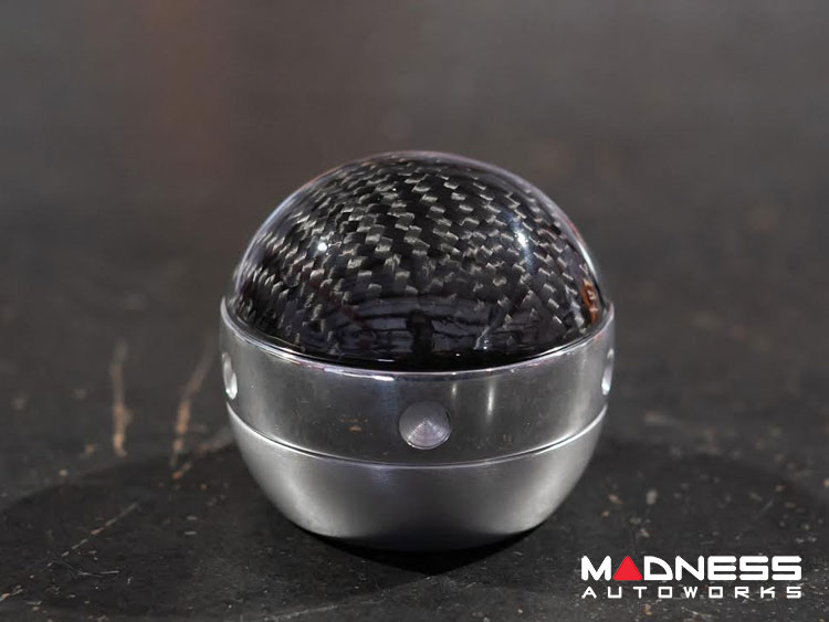 FIAT 500 Gear Shift Knob by BLACK - Carbon Fiber Top w/ Chrome Ring and Brushed Satin Base